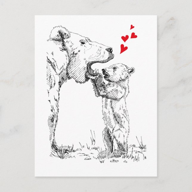 Postal amor, cachorro curioso, oso, vivero, niño, animal (Anverso)