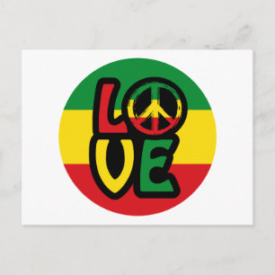 Postal AMOR con símbolo de paz, estilo reggae