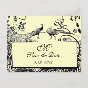 Postal AMOR DE BODAS PÁJAROS MONOGRAMA negro y blanco