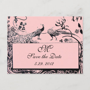 Postal AMOR DE BODAS PÁJAROS MONOGRAMA negro y blanco ros
