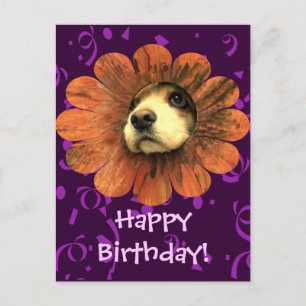 Postal Amor de cachorro asomándose de una flor