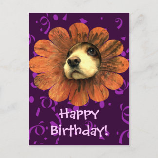 Postal Amor de cachorro asomándose de una flor