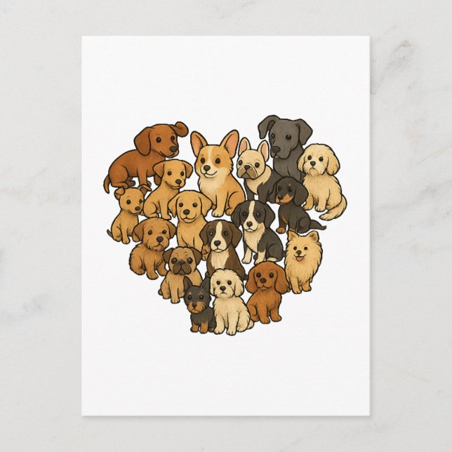 Postal Amor de cachorro - Corazón hecho de perros (Anverso)
