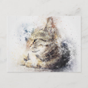 Postal Amor de Tabby Resumen Acuarela