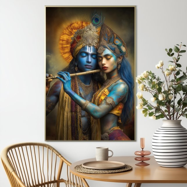 Postal Amor Divino Radha Krishna: Pintura Hindú Moderna (Subido por el creador)