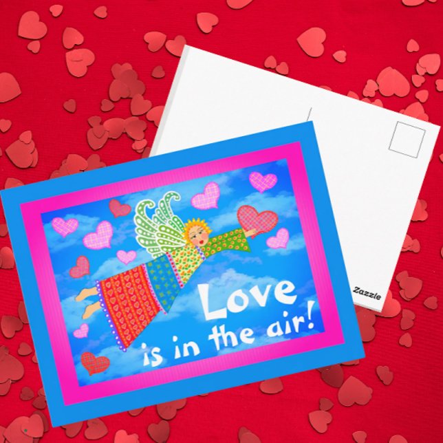 Postal Amor en el ángel del aire con corazones (Thrifty postcards!)