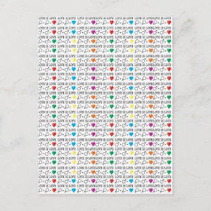 Postal AMOR es AMOR igualdad cita en colores arcoiris