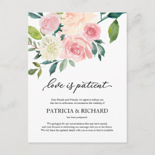 Postal Amor Es Paciente Floral Rosado Aplazamiento de Bod