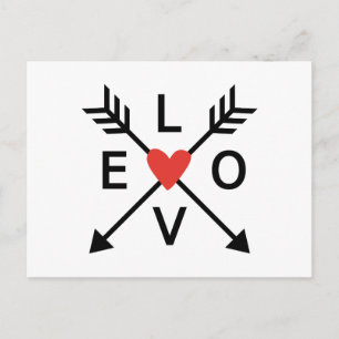 Postal Amor, flechas cruzadas con corazón rojo