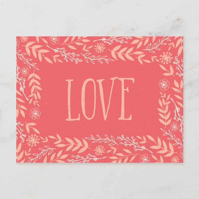 Postal Amor Floral Rústico | Naranja Rosado | (Anverso)