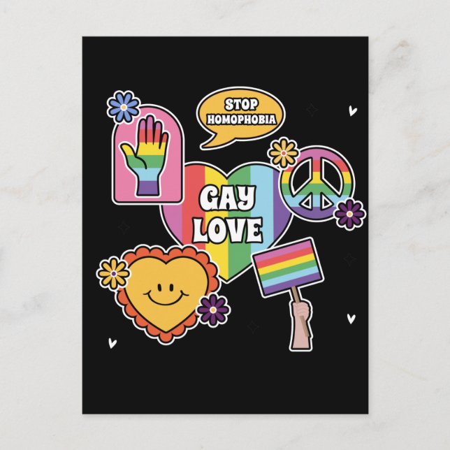 Postal Amor gay. Día del orgullo. LGTB+Orgullo. (Anverso)