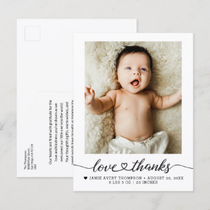 Postal Amor Gracias corazón guión Bebé Foto Nacimiento