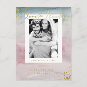 Postal Amor & Gracias Glam Acuarela Dorado Agradecimiento