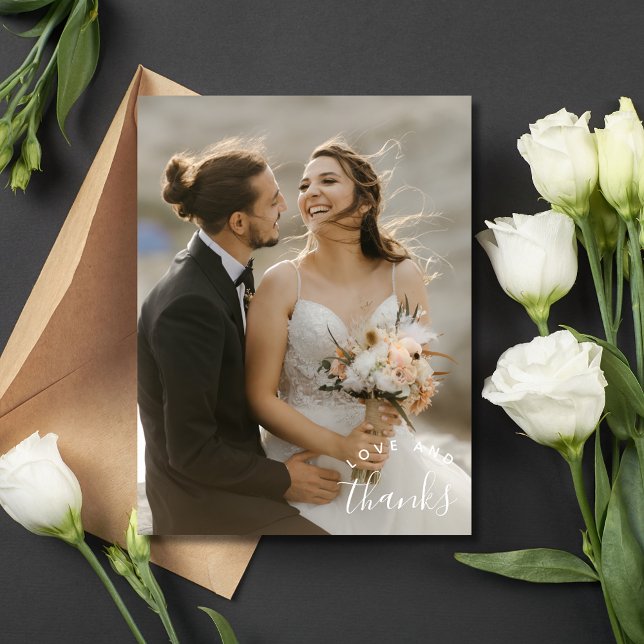 Postal Amor Gracias Simple Photo Boda Gracias (Love Thanks Simple Photo Wedding Thank You Postcard)