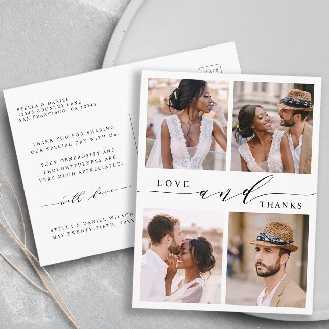 Postal Amor Moderno y Gracias 4 Boda de fotos Gracias (Front & Back)