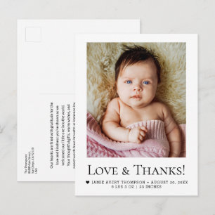 Postal Amor Moderno y Gracias Bebé Foto Anuncio de Nacimi