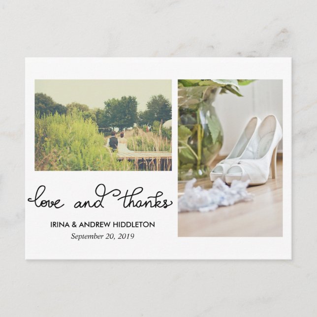 Postal Amor Moderno Y Gracias Escribir Dos Fotos Bodas (Anverso)