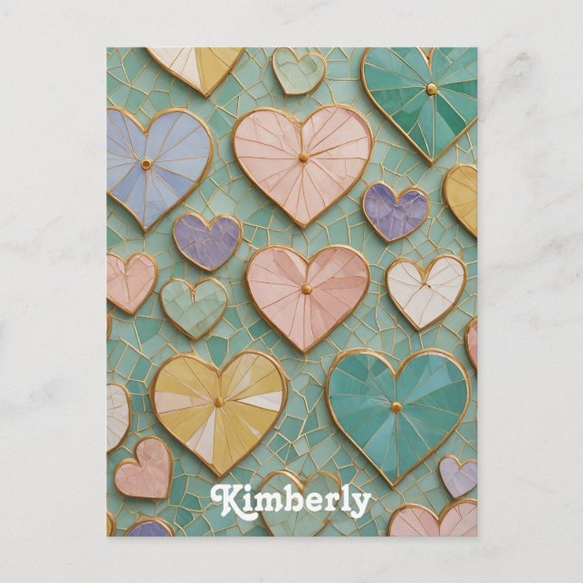 Postal Amor Mosaico: Corazones Pastel (Anverso)