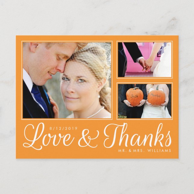 Postal Amor naranja Gracias Boda 3 Foto Postcard Moderna (Anverso)