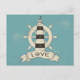 Postal Amor Náutico Faro Azul y Ancla de Barco