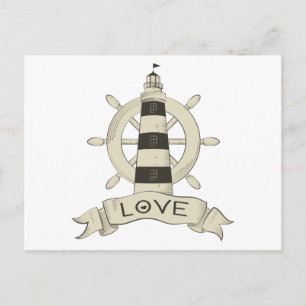Postal Amor Náutico Faro Marrón y Ancla de Barco
