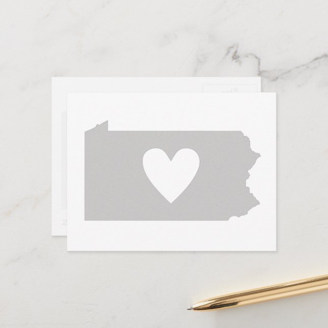 Postal Amor Pennsylvania Gray State Map Shape Adore Heart (Anverso/Reverso In Situ)