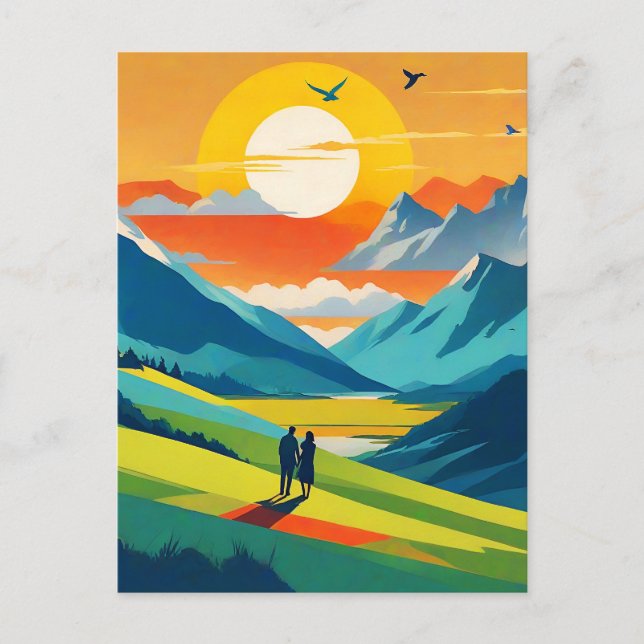 Postal Amor por el paisaje montañoso retro (Anverso)