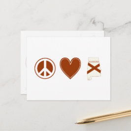 Postal Amor por la paz Mapa de Alabama forma bandera del 