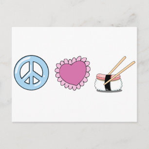 Postal Amor por la paz y sushi