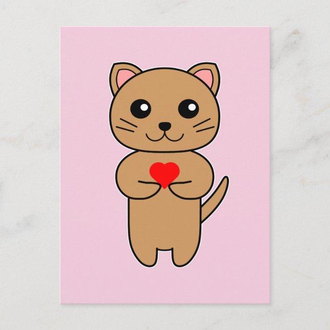 Postal Amor Purrrfecto - Fondo Rosa (Anverso)