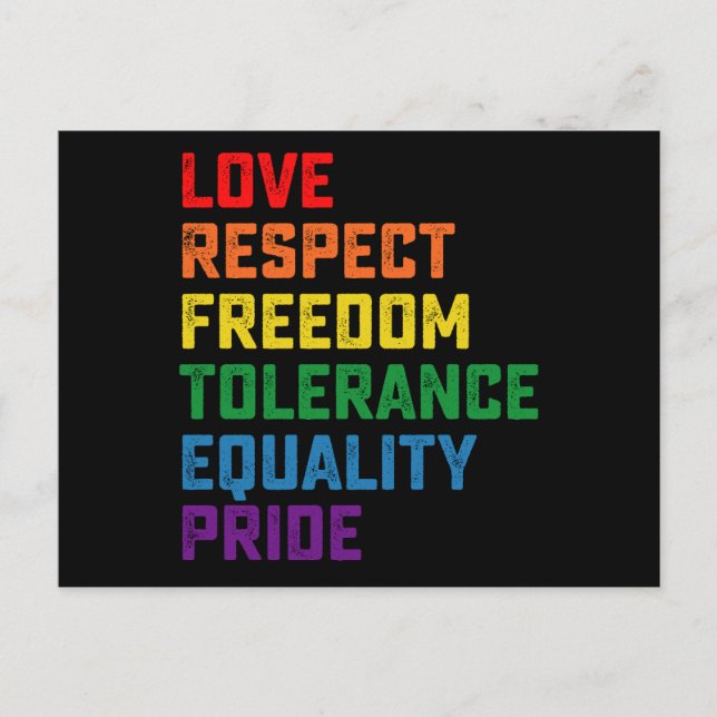 Postal Amor Respeto Libertad Tolerancia Igualdad Orgullo (Anverso)