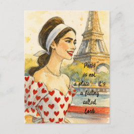 Postal Amor romántico París hombre mujer color de agua po