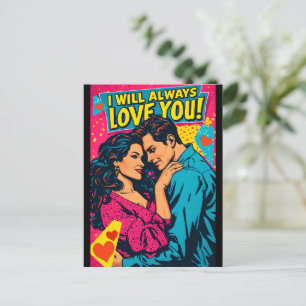 Postal Amor Romántico Pop Art Azul Magenta Amarillo