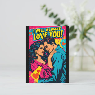 Postal Amor romántico Pop Art Azul Magenta Amarillo 