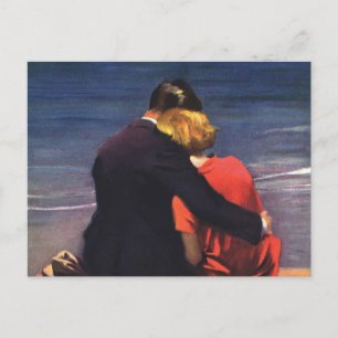 Postal Amor romántico vintage, romance en la playa