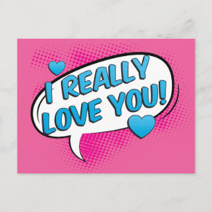 Postal Amor Rosa Caliente y Corazón Turquesa Azul