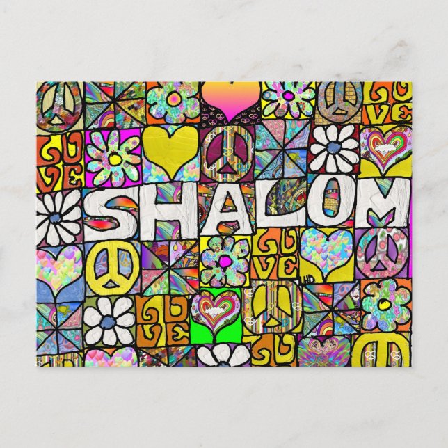 Postal Amor Shalom Psicodélico Retro de los 60 (Anverso)
