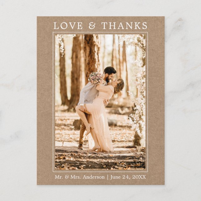 Postal Amor simple moderno Gracias Boda de fotografía Kra (Anverso)