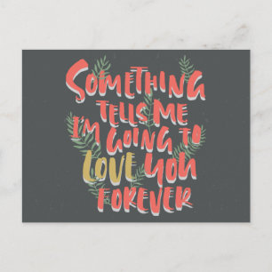 Postal Amor Vintage Por Siempre Rojo y Gris Hojas Negras