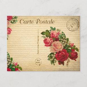 Postal Amor vintage Rosas románticos Flores florales Fran