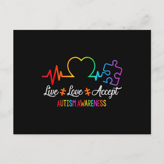 Postal Amor Vivo Acepta Autismo Conciencia Tejido Rompeca (Anverso)