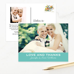 Postal Amor y agradecimiento a Aqua Blue Boda Foto Monogr
