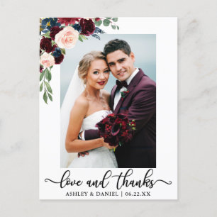 Postal Amor y agradecimiento de boda Floral azul de Borgo