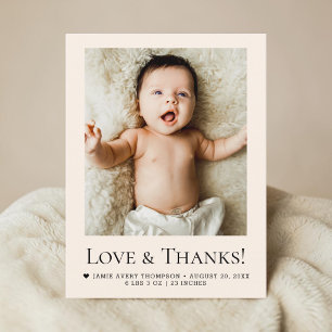 Postal Amor y Agradecimiento Foto de Bebé Beige Nacimient