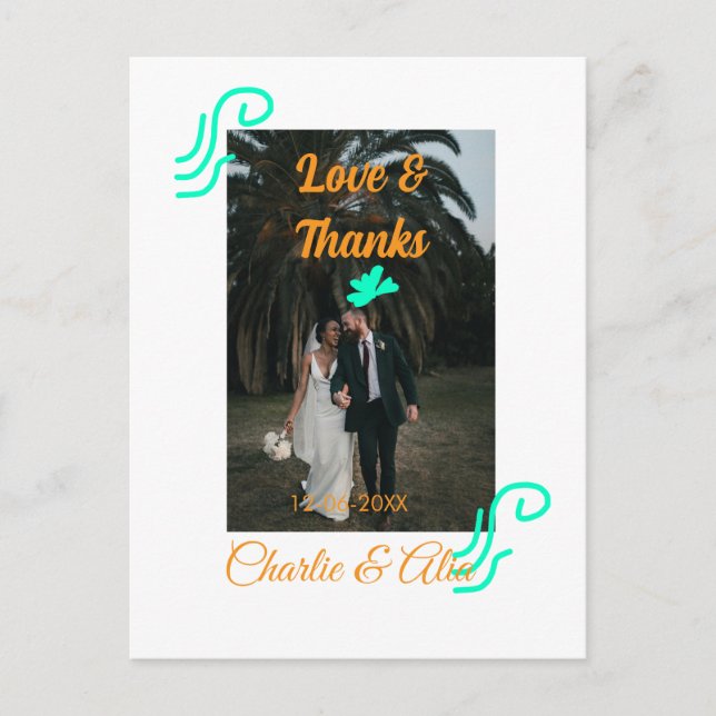 Postal Amor y agradecimiento pareja foto moderna agregar  (Anverso)