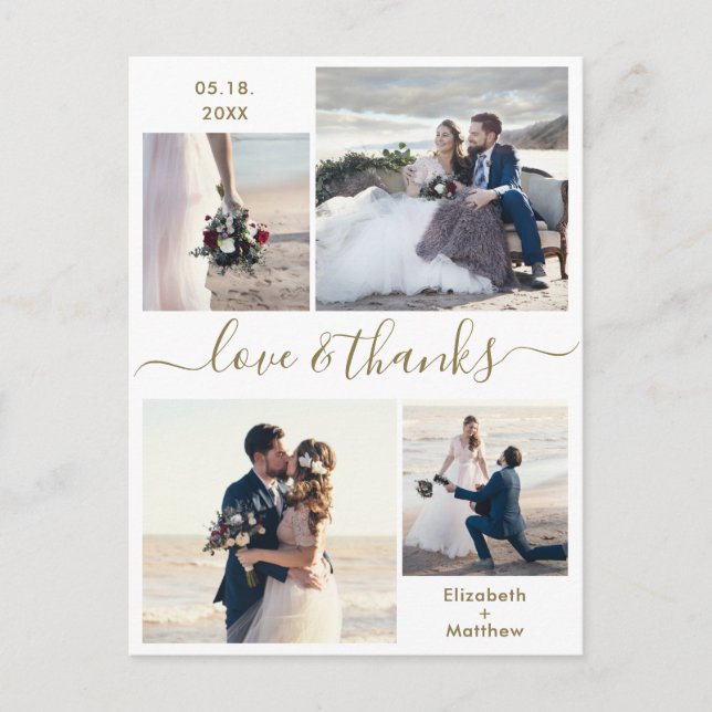 Postal Amor y agradecimiento Script 4 Photo Boda Gracias (Anverso)