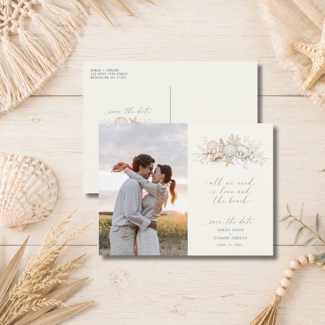 Postal Amor y Boda de Playa Foto Guardar la Fecha (Love & The Beach Wedding Photo Save the Date Postcard)