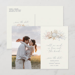 Postal Amor y Boda de Playa Foto Guardar la Fecha