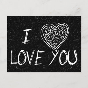 Postal Amor y Corazones Noche estrellada en blanco y negr