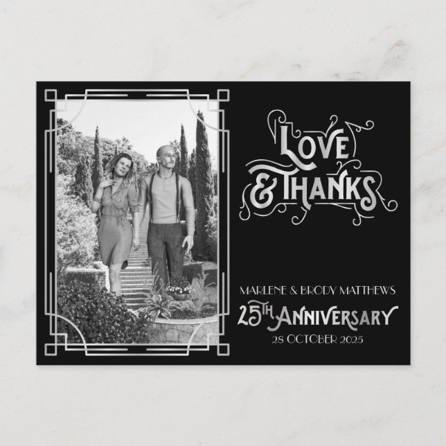 Postal Amor y gracias 25 años Boda Silver (Anverso)